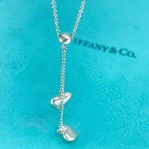 Tiffany & Co. Double Puff Heart Dangle Pendant Necklace Silver 925 W/Pouch
